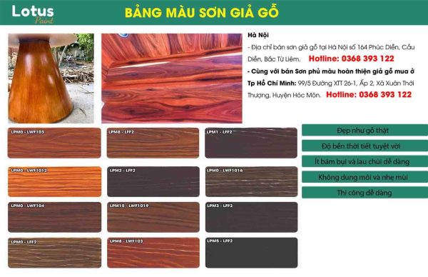 Bảng màu sắc sơn giả vân gỗ