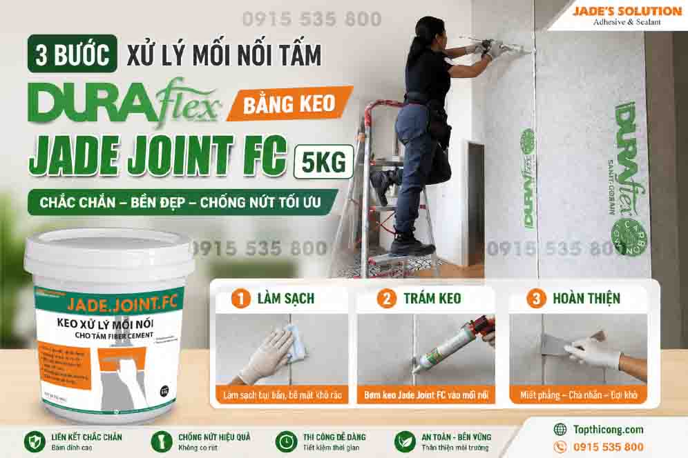 3 Bước Xử lý mối nối tấm DURAflex bằng keo Jade Joint FC 5kg